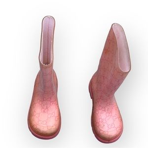 GUCCI Monogram Rubber Pink Girl's Boots Made in Italy Size Eu 26 US Kids 8.5